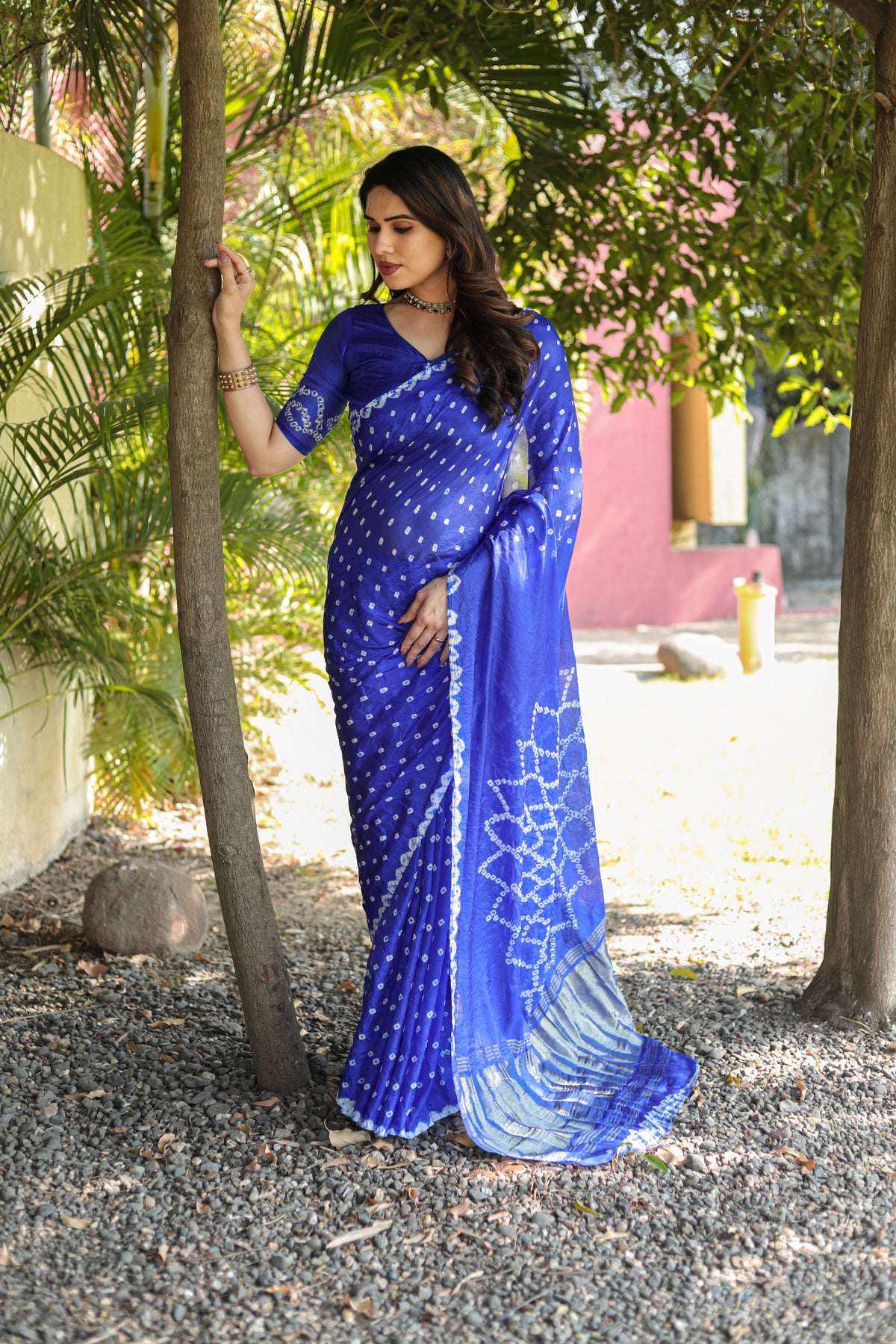 Super Stylish Pure Bandhej Silk Royal Blue Saree