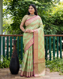 Classy Banarasi Kanchi Semi Silk Parrot Green Saree