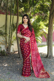 Pretty And Beautiful Crimson Maroon Bandhej Silk Boutique Saree