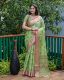 Majestic Premium Banarasi Asparagus Green Kanchi Semi Silk Saree