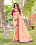 Glamorous Peach Color Dola Silk Saree
