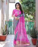 Classy Fuscia Pink Original Bandhej Silk Saree