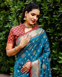 SAPPHIRE BLUE PURE HANDLOOM SILK IKKAT PATOLA SAREE