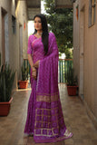 Luxury Purple Handmade Bandhej Silk Saree