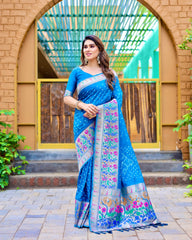 Beautiful Boutique Azure Blue Paithani Bandhej Saree