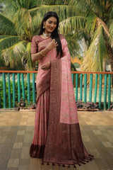 Beautiful Handwork Pink Colour Banarasi Soft Silk Saree