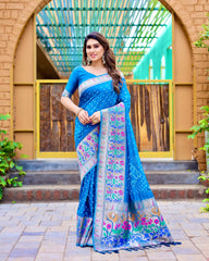 Beautiful Boutique Azure Blue Paithani Bandhej Saree