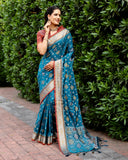 SAPPHIRE BLUE PURE HANDLOOM SILK IKKAT PATOLA SAREE