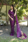 Pretty And Beautiful Wine Bandhej Silk Boutique Saree