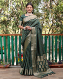 Pure Handloom Silk Bandhej Forest Green Patola Saree