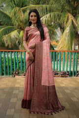 Beautiful Handwork Pink Colour Banarasi Soft Silk Saree