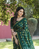 Pretty And Beautiful Forest Green Bandhej Silk Boutique Saree