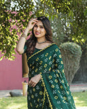 Pretty And Beautiful Forest Green Bandhej Silk Boutique Saree