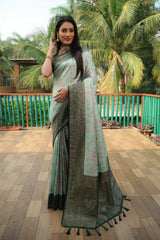Beautiful Handwork Pista Colour Banarasi Soft Silk Saree