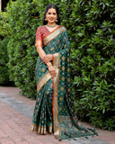 FOREST GREEN PURE HANDLOOM SILK IKKAT PATOLA SAREE