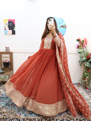 Shawal Sandstone Orange Fox georgette Anarkali Gown Set