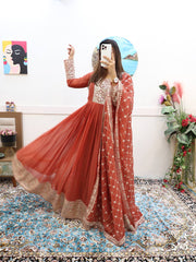 Shawal Sandstone Orange Fox georgette Anarkali Gown Set