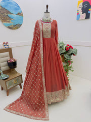 Shawal Sandstone Orange Fox georgette Anarkali Gown Set