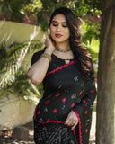 Pretty And Beautiful Black Bandhej Silk Boutique Saree