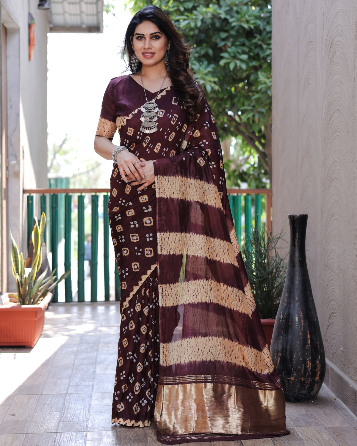 Latest Premium Wine Pure Bandhej Silk Saree