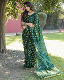 Pretty And Beautiful Forest Green Bandhej Silk Boutique Saree