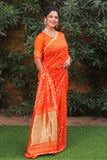 Premium Red-Orange Pure Bandhej Silk Saree
