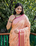 Majestic Premium Banarasi Peach Kanchi Semi Silk Saree