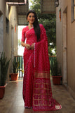 Bright Pink Handmade Bandhej Silk Saree