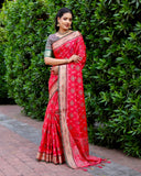 CANDY RED PURE HANDLOOM SILK IKKAT PATOLA SAREE