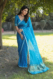 Super Stylish Pure Bandhej Silk Rama Saree