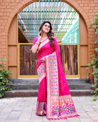 Beautiful Boutique Rani Pink Paithani Bandhej Saree