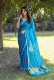 Super Stylish Pure Bandhej Silk Rama Saree