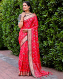 CANDY RED PURE HANDLOOM SILK IKKAT PATOLA SAREE