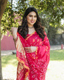 Pretty And Beautiful Persian Rose Pink Bandhej Silk Boutique Saree