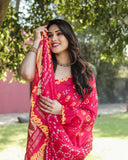 Pretty And Beautiful Persian Rose Pink Bandhej Silk Boutique Saree