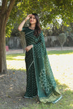 Super Stylish Pure Bandhej Silk Forest Green Saree