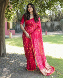 Pretty And Beautiful Persian Rose Pink Bandhej Silk Boutique Saree