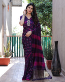 Latest Premium Dark Purple Pure Bandhej Silk Saree