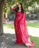 Pretty And Beautiful Persian Rose Pink Bandhej Silk Boutique Saree