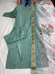 Jenna Baby Blue Roman Silk Hand Worked Kurti Set