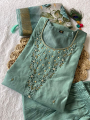 Jenna Baby Blue Roman Silk Hand Worked Kurti Set