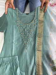 Jenna Baby Blue Roman Silk Hand Worked Kurti Set