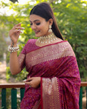 Pure Handloom Silk Bandhej Wine Patola Saree