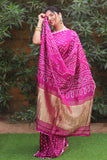 Premium Magenta Pink Pure Bandhej Silk Saree