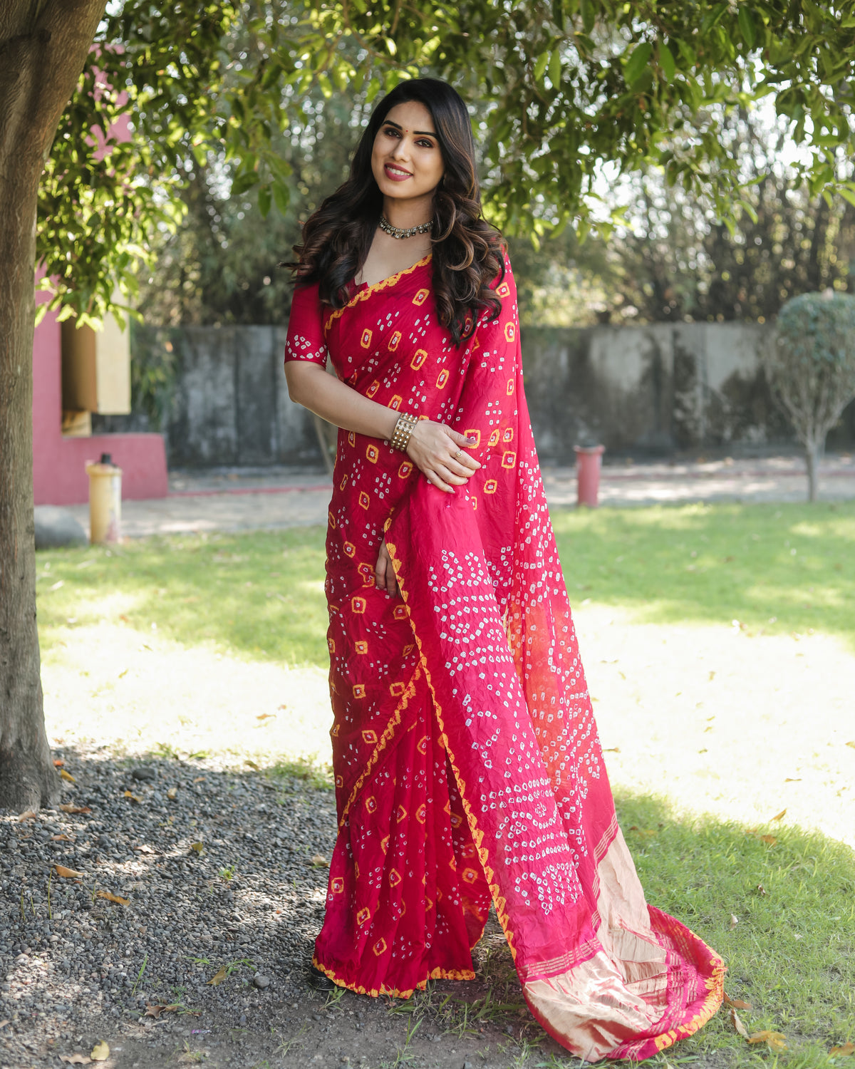 Pretty And Beautiful Persian Rose Pink Bandhej Silk Boutique Saree