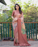 Gorgeous Chestnut Brown Digital Print Soft Banarsi Silk Saree
