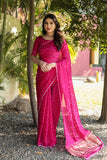 Super Stylish Pure Bandhej Silk Pink Saree