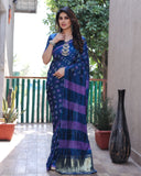 Latest Premium Denim Blue Pure Bandhej Silk Saree