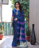 Latest Premium Denim Blue Pure Bandhej Silk Saree