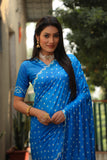 Royal Blue Handmade Bandhej Silk Saree